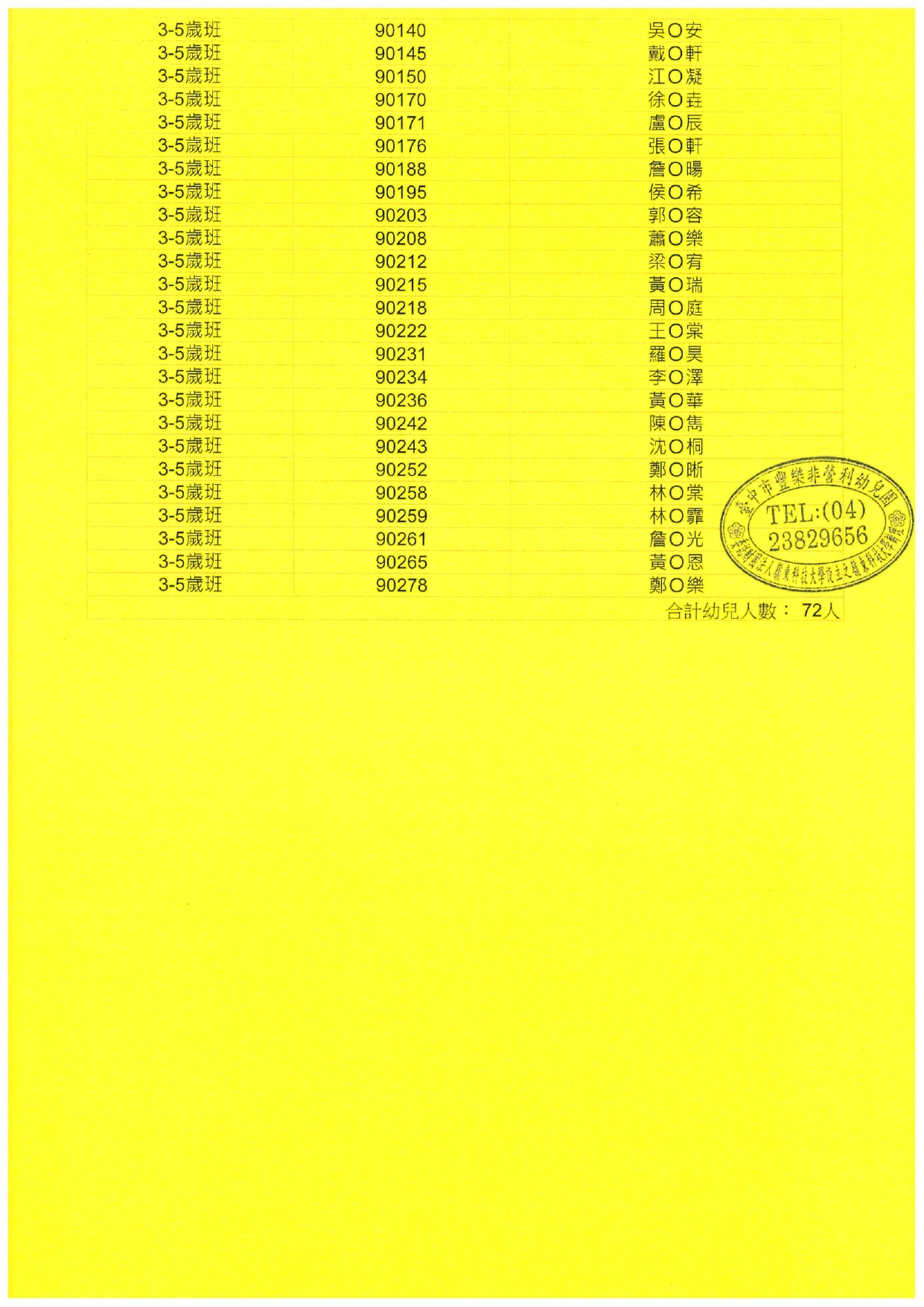 錄取名單3-5歲